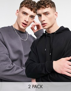 Набор из 2 предметов в виде худи в стиле oversized и свитшота выбеленного серого и черного цветов ASOS DESIGN-Многоцветный