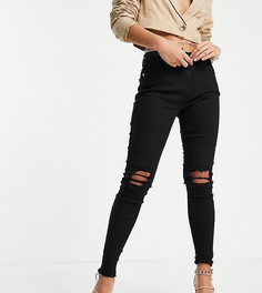 Черные зауженные джинсы с рваными коленями Parisian Petite-Черный цвет