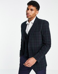 Пиджак узкого кроя в темную шотландскую клетку ASOS DESIGN-Темно-синий