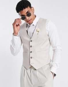 Светло-бежевый супероблегающий жилет с добавлением хлопка и льна ASOS DESIGN Wedding