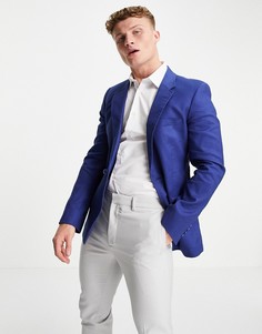 Темно-синий приталенный пиджак из льна и хлопка ASOS DESIGN Wedding