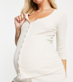 Бежевый пижамный топ из вафельного трикотажа с застежкой на пуговицы ASOS DESIGN Maternity Exclusive – «Выбирай и комбинируй»-Светло-бежевый