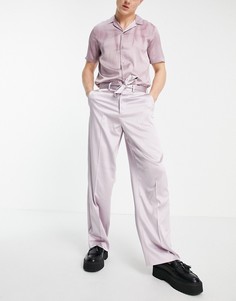 Пудровые атласные брюки в строгом стиле с очень широкими штанинами ASOS DESIGN-Розовый цвет