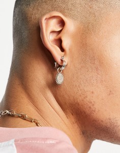 Серебристые серьги-кольца диаметром 14 мм с солнцем и символом мира ASOS DESIGN-Серебристый