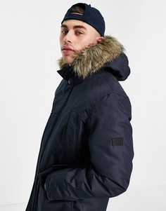 Темно-синяя парка с воротником из искусственного меха Jack & Jones-Голубой