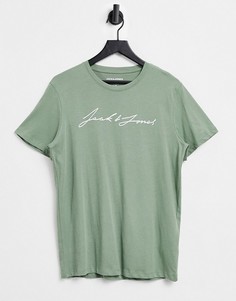 Футболка цвета хаки с логотипом по центру Jack & Jones Originals-Зеленый цвет