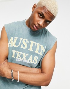 Oversized-майка выбеленного синего цвета принтом названия города "Austin" ASOS DESIGN-Голубой