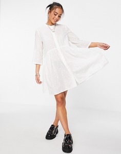 Белое платье-рубашка с присборенной юбкой и рукавами 3/4 Only-Белый