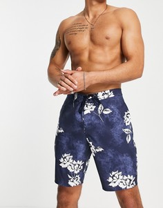Темно-синие пляжные шорты длиной 9 дюймов с цветочным принтом Abercrombie & Fitch-Темно-синий