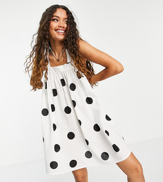Трапециевидный сарафан мини в стиле oversized с монохромным принтом в горошек ASOS DESIGN Petite-Многоцветный