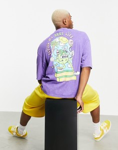 Фиолетовая выбеленная oversized-футболка с мультяшным принтом на спине ASOS DESIGN-Фиолетовый цвет
