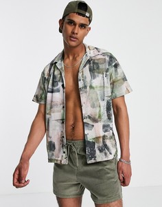 Рубашка свободного кроя из трикотажа джерси с принтом в виде мазков кистью Jack & Jones Premium-Белый