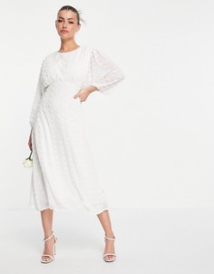 Свадебное чайное платье миди белого цвета с расклешенными рукавами Vila Bridal-Белый