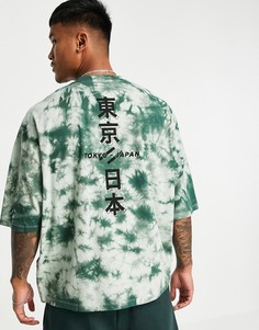 Зеленая футболка в стиле oversized с эффектом тай-дай и принтом на спине ASOS DESIGN-Зеленый цвет