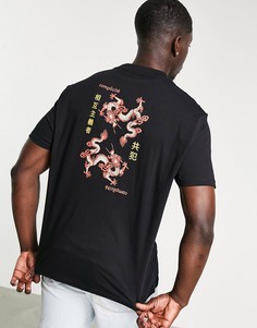 Черная свободная футболка с принтом дракона на спине ASOS DESIGN-Черный цвет