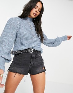Синий вязаный джемпер с высоким воротником и узором «косы» Vero Moda-Голубой