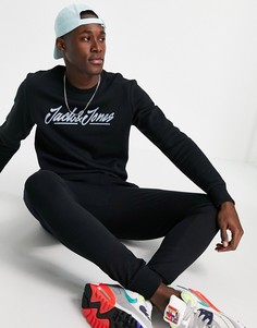 Черный свитшот с логотипом-подписью Jack & Jones-Черный цвет
