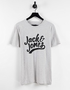 Светло-серая меланжевая футболка с логотипом Jack & Jones-Серый