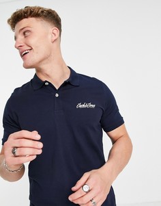 Темно-синее поло с логотипом-надписью Jack & Jones-Темно-синий