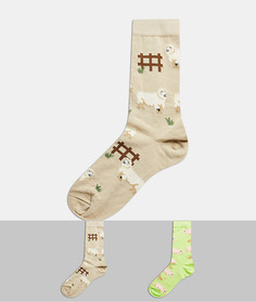 Набор из 2 пар носков до щиколотки с рисунком домашних животных ASOS DESIGN-Мульти