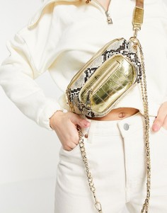 Золотистая сумка через плечо со вставкой со змеиным принтом Steve Madden-Золотистый