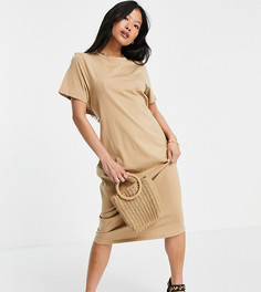 Бежевое oversized-платье миди с вырезом на спине ASOS DESIGN Petite-Коричневый цвет