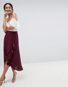 Шифоновая юбка миди с пуговицами и оборками ASOS DESIGN-Красный