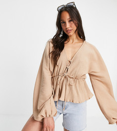 Светло-коричневый топ из жатой ткани со шнуровкой спереди ASOS DESIGN Tall-Черный цвет