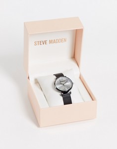 Часы со змеиным принтом на циферблате и черным сетчатым браслетом Steve Madden-Черный цвет