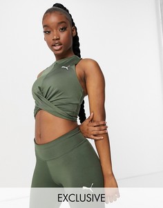 Серо-зеленая майка с узлом спереди PUMA Training эксклюзивно для ASOS-Зеленый цвет