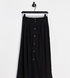 Черная юбка миди на пуговицах с глубокими карманами ASOS DESIGN Petite-Черный