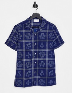 Темно-синяя рубашка классического кроя с гобеленовым принтом ASOS DESIGN-Темно-синий