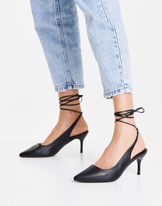 Черные туфли-лодочки с завязками на щиколотке New Look-Черный цвет