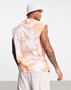 Оранжевая oversized-майка расцветки тай-дай с принтом солнца на спине ASOS DESIGN-Многоцветный