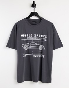 Oversized-футболка темно-серого выбеленного цвета с принтом "World Sport" ASOS DESIGN-Серый