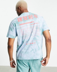 Голубая свободная футболка с принтом тай-дай и надписью на спине ASOS DESIGN-Голубой