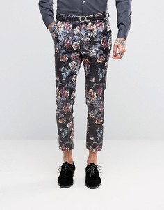 Сатиновые укороченные супероблегающие брюки с цветочным принтом ASOS-Фиолетовый