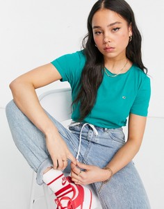 Зеленая трикотажная футболка узкого кроя Tommy Jeans-Зеленый цвет