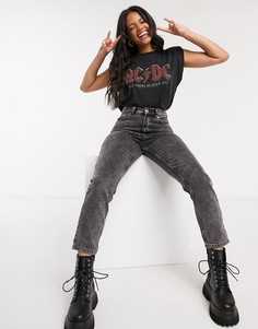 Черная футболка с логотипом ACDC и подплечниками ASOS DESIGN-Серый