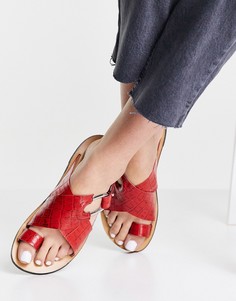 Красные кожаные сандалии с имитацией кожи крокодила и петлей для большого пальца ASOS DESIGN Fleet Street-Красный