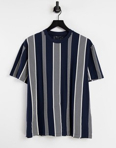 Темно-синяя футболка свободного кроя в полоску из органического хлопка ASOS DESIGN-Темно-синий