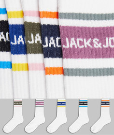 Набор из 5 пар белых носков с цветным логотипом Jack & Jones-Белый