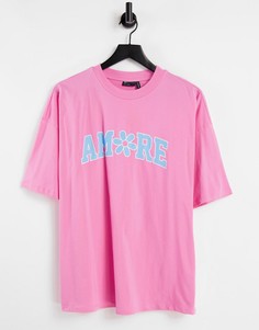 Ярко-розовая oversized-футболка с принтом "Amour" ASOS DESIGN-Розовый цвет