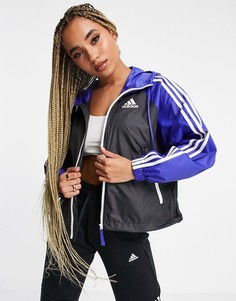 Ветровка на молнии черного и фиолетового цвета с 3 полосками adidas Outdoors-Черный цвет