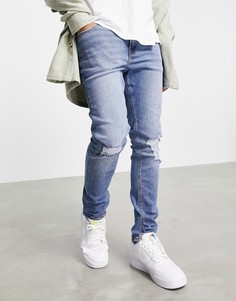 Синие джинсы скинни с рваными коленями ASOS DESIGN-Голубой