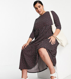 Ярусное платье миди в горошек Simply Be-Многоцветный