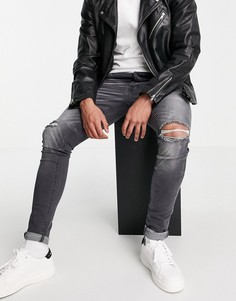 Серые выбеленные зауженные джинсы со рваной отделкой Brave Soul-Серый