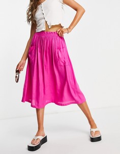 Розовая юбка миди с карманами ASOS DESIGN-Розовый цвет