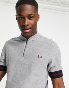 Серая футболка-поло с воротом на молнии Fred Perry-Серый