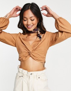 Светло-коричневый лонгслив с запахом от комплекта ASOS DESIGN-Коричневый цвет